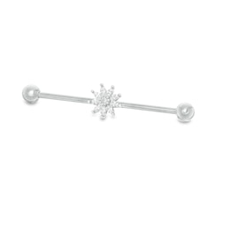 014 Gauge Marquise and Round Cubic Zirconia Flower Industrial Barbell in Solid Stainless Steel