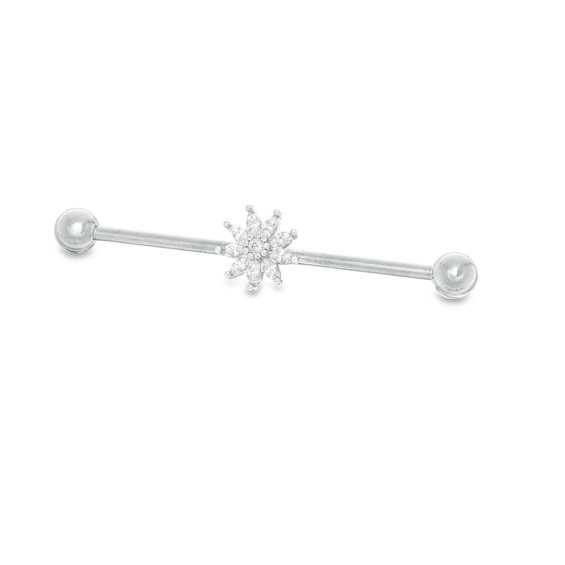 Solid Stainless Steel Marquise and Round CZ Flower Industrial Barbell - 14G