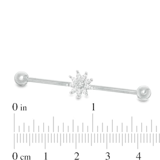 Solid Stainless Steel Marquise and Round CZ Flower Industrial Barbell - 14G