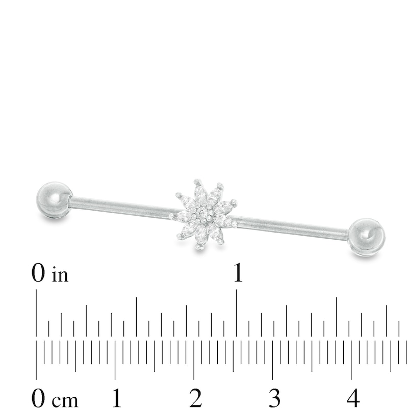 Solid Stainless Steel Marquise and Round CZ Flower Industrial Barbell - 14G