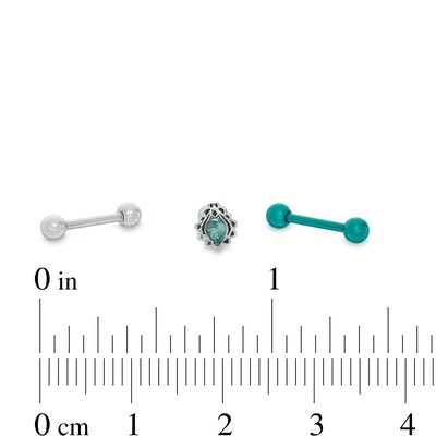 018 Gauge Marquise Teal Cubic Zirconia Teardrop Ball Three Piece Cartilage Barbell Set in Stainless Steel and Teal IP