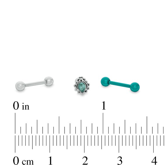 018 Gauge Marquise Teal Cubic Zirconia Teardrop Ball Three Piece Cartilage Barbell Set in Stainless Steel and Teal IP