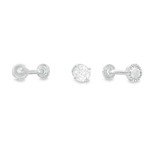 018 Gauge 4mm Cubic Zirconia and Ball Three Piece Cartilage Barbell Set in Stainless Steel