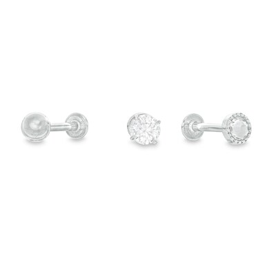 018 Gauge 4mm Cubic Zirconia and Ball Three Piece Cartilage Barbell Set in Stainless Steel