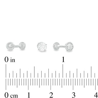 018 Gauge 4mm Cubic Zirconia and Ball Three Piece Cartilage Barbell Set in Stainless Steel