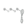 018 Gauge Marquise and Round Cubic Zirconia Bead Frame Dangle Three Piece Cartilage Barbell Set in Stainless Steel
