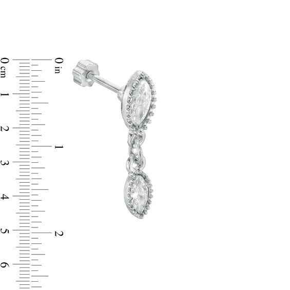 018 Gauge Marquise and Round Cubic Zirconia Bead Frame Dangle Three Piece Cartilage Barbell Set in Stainless Steel