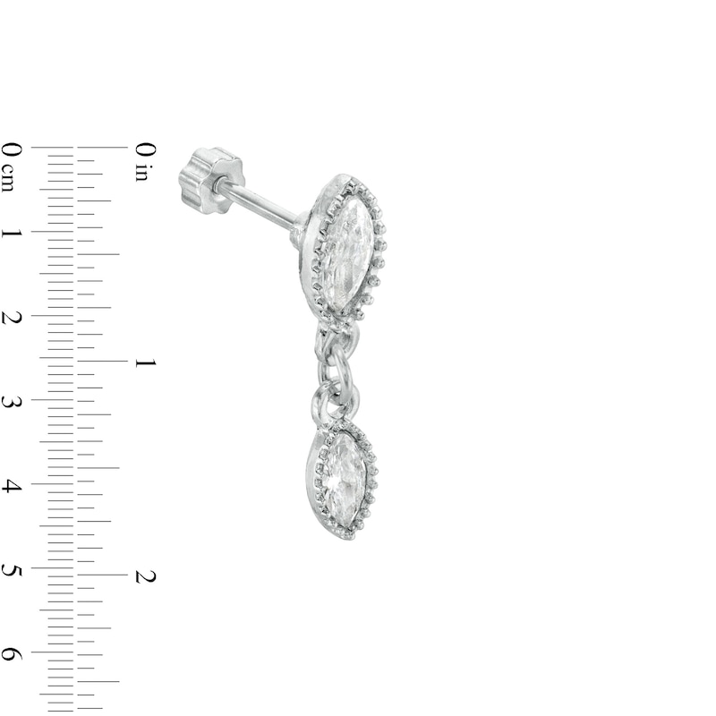 018 Gauge Marquise and Round Cubic Zirconia Bead Frame Dangle Three Piece Cartilage Barbell Set in Stainless Steel