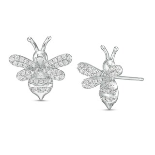 Cubic Zirconia Bumblebee Stud Earrings in Sterling Silver
