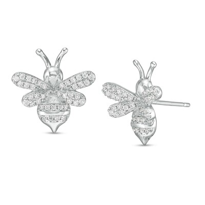 Cubic Zirconia Bumblebee Stud Earrings in Sterling Silver