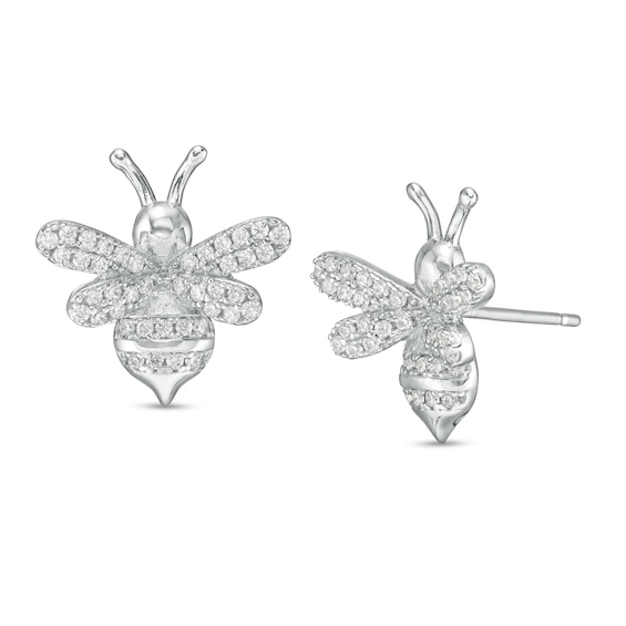 Cubic Zirconia Bumblebee Stud Earrings in Sterling Silver