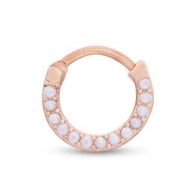 016 Gauge Simulated Pearl Cartilage Hoop in Stainless Steel with Rose IP - 5/16"