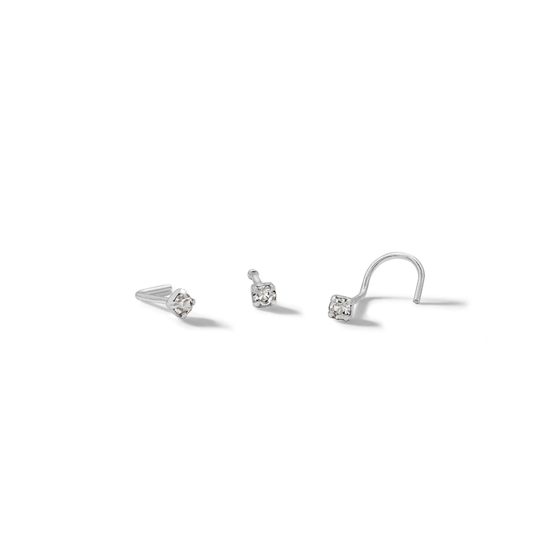 Semi-Solid Stainless Steel CZ Three Piece Nose Stud Set - 22G