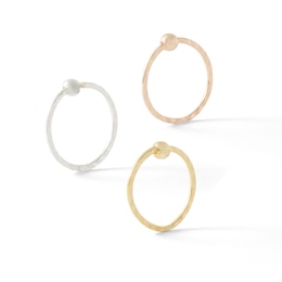 022 Gauge Textured Captive Bead Three Piece Nose Ring Set in Semi-Solid Sterling Silver with Yellow and Rose IP