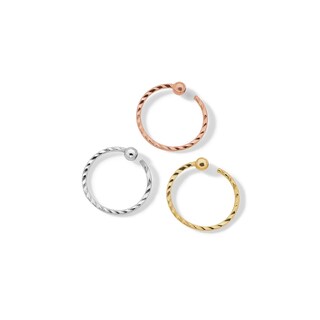 Sterling Silver Textured Captive Bead Three Piece Nose Ring Set - 22G