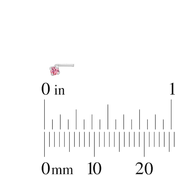 Semi-Solid Sterling Silver Crystal L-Shaped Nose Stud Set - 22G