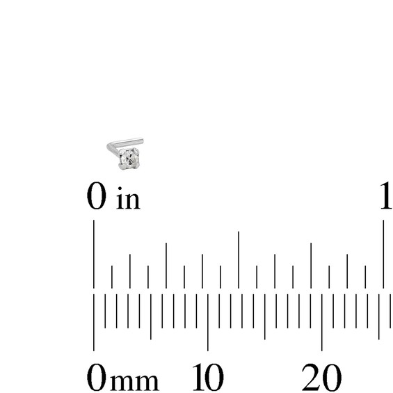 Semi-Solid Sterling Silver Crystal L-Shaped Nose Stud Set - 22G