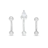 Thumbnail Image 1 of 016 Gauge Pear-Shaped Cubic Zirconia and Glass Three Piece Curved Barbell Set in Stainless Steel and Brass