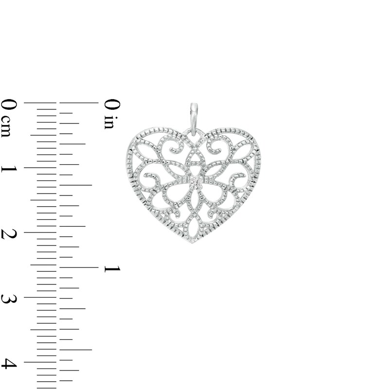 Main Image 2 of Cubic Zirconia Filigree Vintage-Style Heart Necklace Charm in Sterling Silver