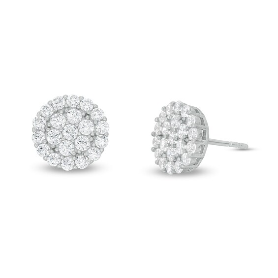 Cubic Zirconia Frame Flower Cluster Stud Earrings in Sterling Silver