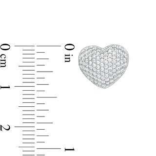 Cubic Zirconia Pavé Composite Puff Heart Stud Earrings in Sterling Silver