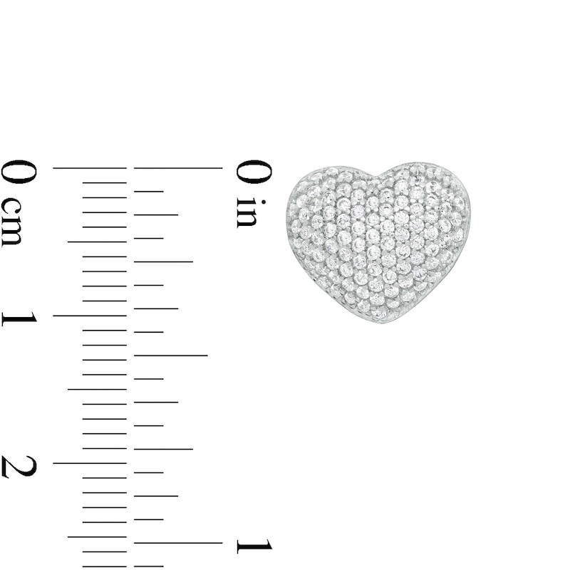 Main Image 2 of Cubic Zirconia Pavé Composite Puff Heart Stud Earrings in Sterling Silver