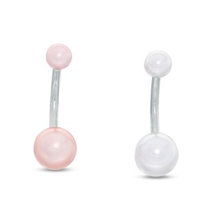 014 Gauge Pink and White Simulated Pearl Two Piece Belly Button Ring Set in Stainless Steel