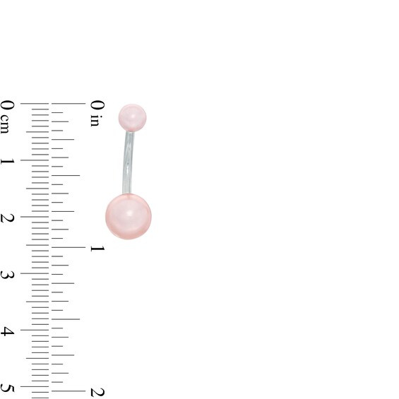 014 Gauge Pink and White Simulated Pearl Two Piece Belly Button Ring Set in Stainless Steel