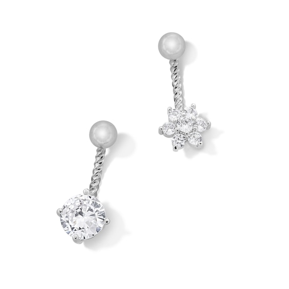 Solid Stainless Steel and Brass CZ Solitaire and Flower Textured Belly Button Ring Set - 14G