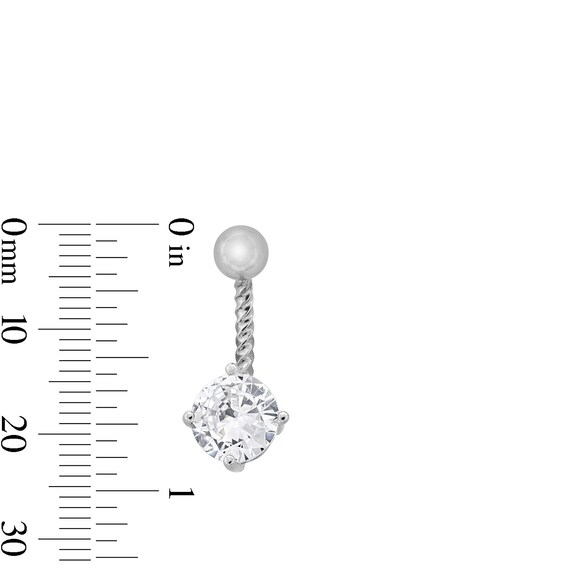 Solid Stainless Steel and Brass CZ Solitaire and Flower Textured Belly Button Ring Set - 14G