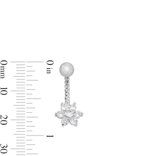 Solid Stainless Steel and Brass CZ Solitaire and Flower Textured Belly Button Ring Set - 14G