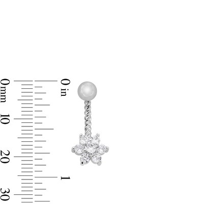 Solid Stainless Steel and Brass CZ Solitaire and Flower Textured Belly Button Ring Set - 14G
