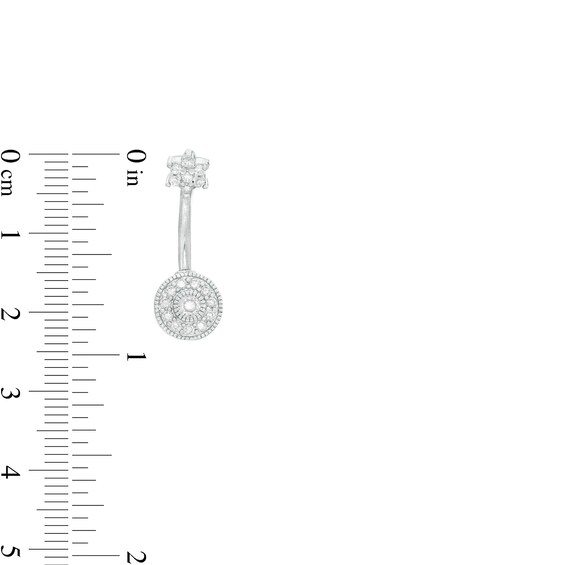 014 Gauge Cubic Zirconia Flower and Textured Frame Circle Two Piece Belly Button Ring in Stainless Steel and Brass