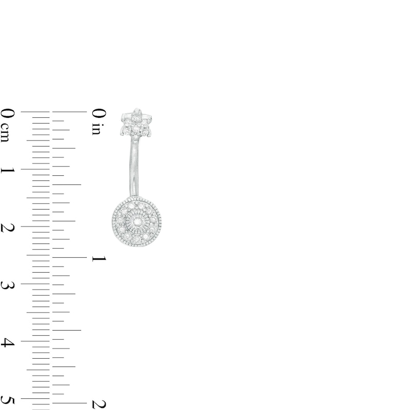 Main Image 3 of 014 Gauge Cubic Zirconia Flower and Textured Frame Circle Two Piece Belly Button Ring in Stainless Steel and Brass