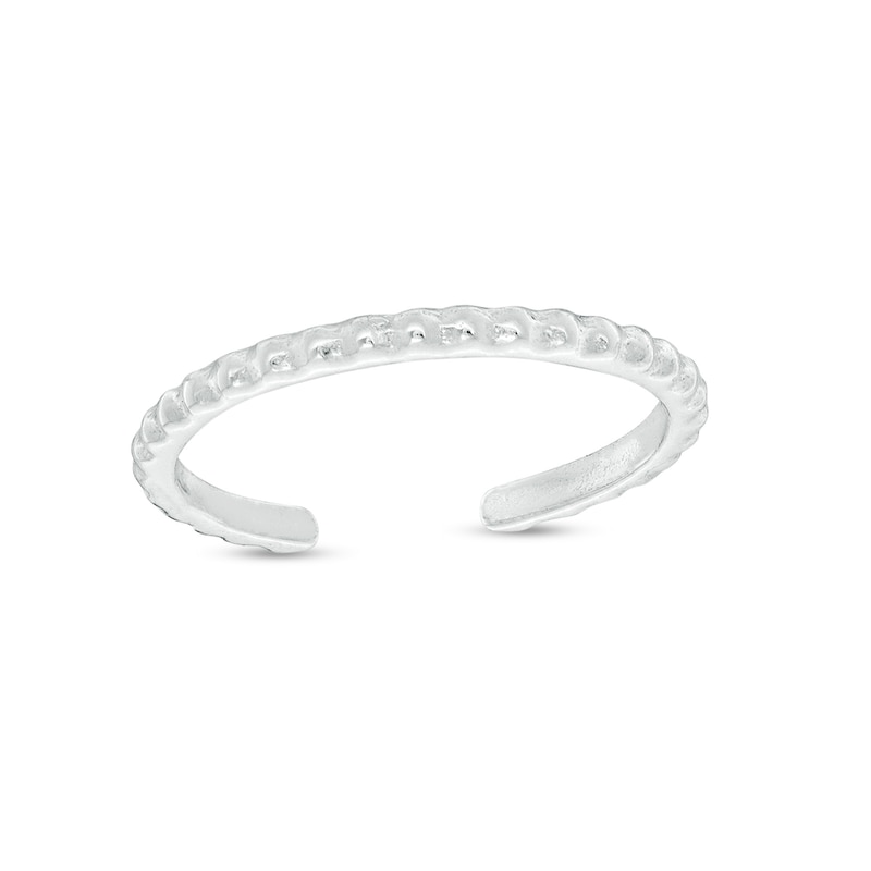 Main Image 2 of Adjustable Textured Crown and Beaded Two Piece Toe Ring Set in Sterling Silver