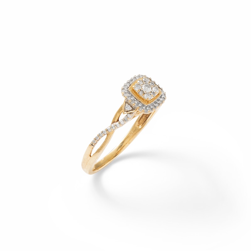 Main Image 2 of 1/5 CT. T.W. Composite Diamond Cushion Frame Twist Shank Vintage-Style Promise Ring in 10K Gold