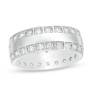 Cubic Zirconia Border Triple Row Eternity Band in Sterling Silver - Size 10