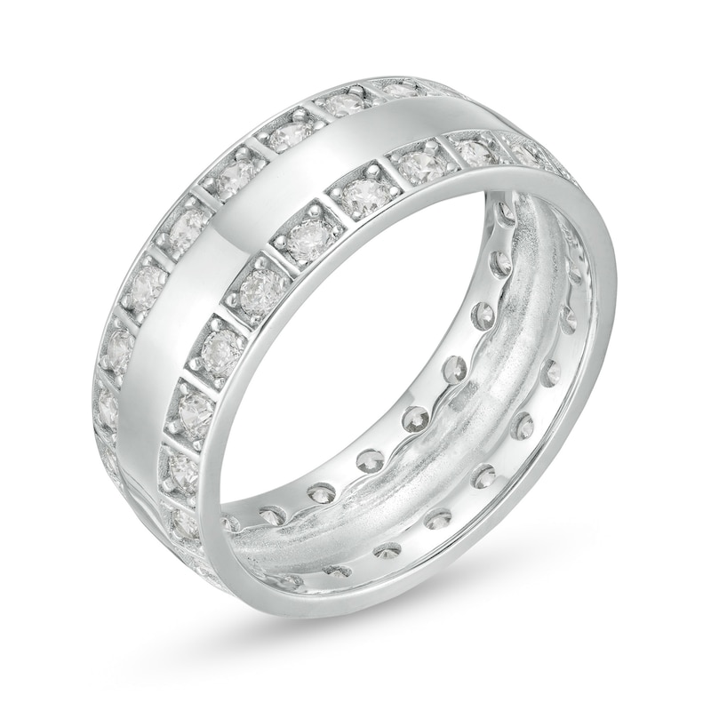 Cubic Zirconia Border Triple Row Eternity Band in Sterling Silver - Size 10