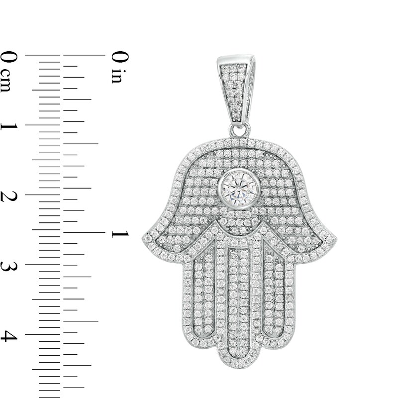 5mm Cubic Zirconia Hamsa Necklace Charm in Sterling Silver