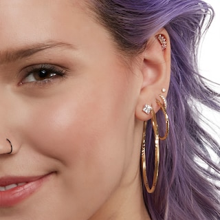 14K Gold Tube CZ Five-Stone Marquise Stud - 18G 5/16"