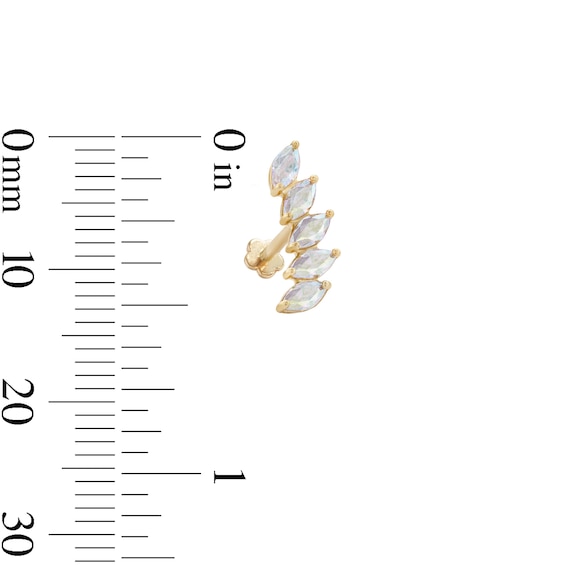 14K Gold Tube CZ Five-Stone Marquise Stud - 18G 5/16"