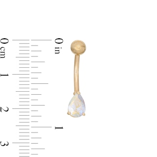 014 Gauge Pear-Shaped Iridescent Cubic Zirconia Belly Button Ring in 10K Gold