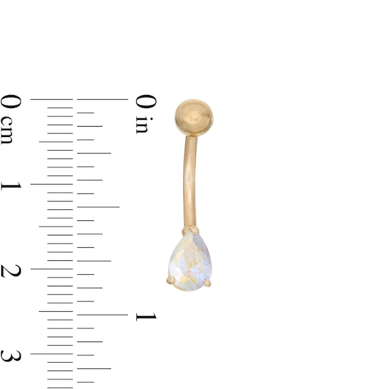 014 Gauge Pear-Shaped Iridescent Cubic Zirconia Belly Button Ring in 10K Gold