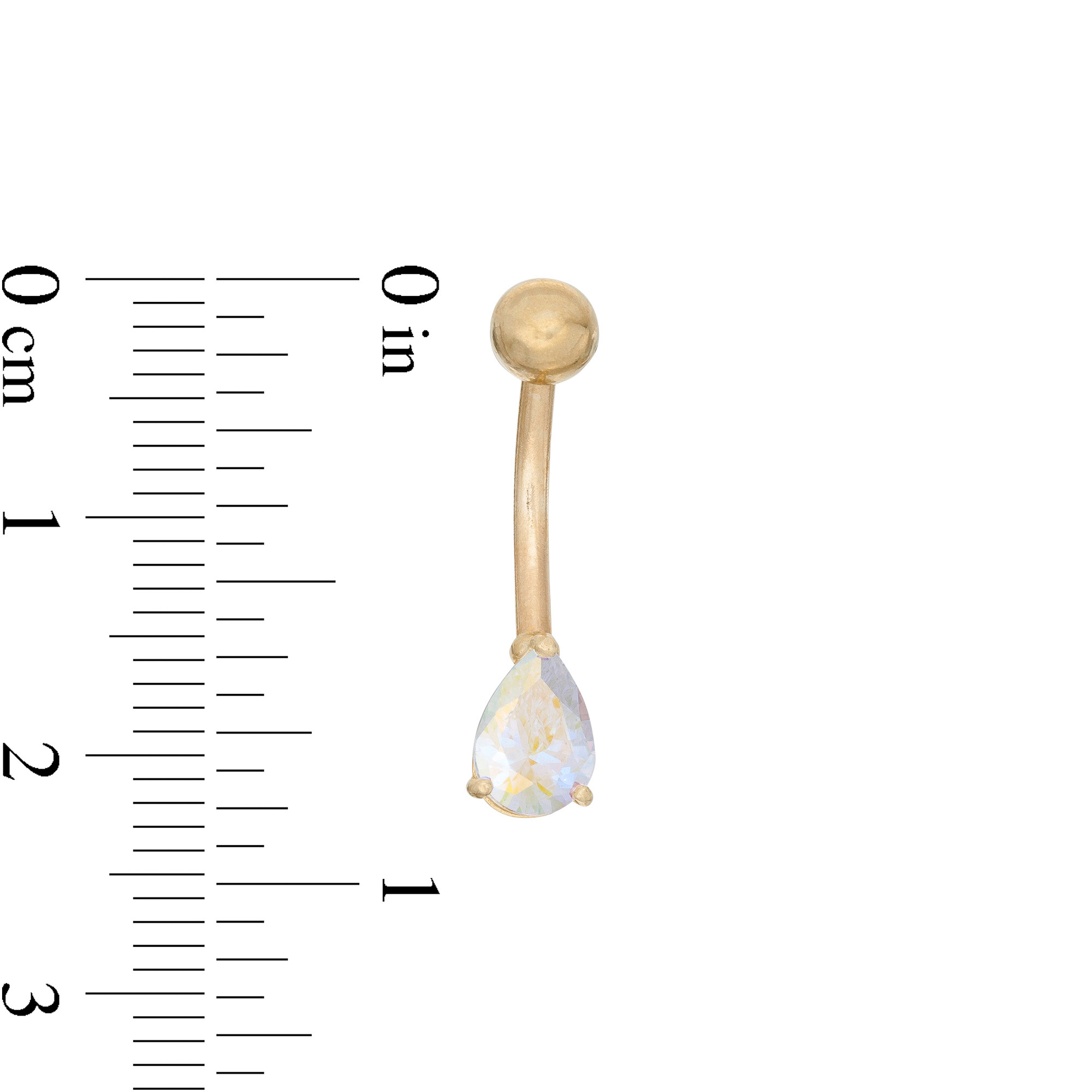 Main Image 2 of 014 Gauge Pear-Shaped Iridescent Cubic Zirconia Belly Button Ring in 10K Gold