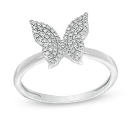1/8 CT. T.W. Diamond Beaded Butterfly Ring in Sterling Silver