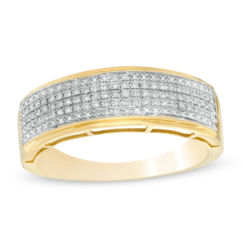 1/8 CT. T.W. Diamond Beaded Multi-Row Ring in 10K Gold