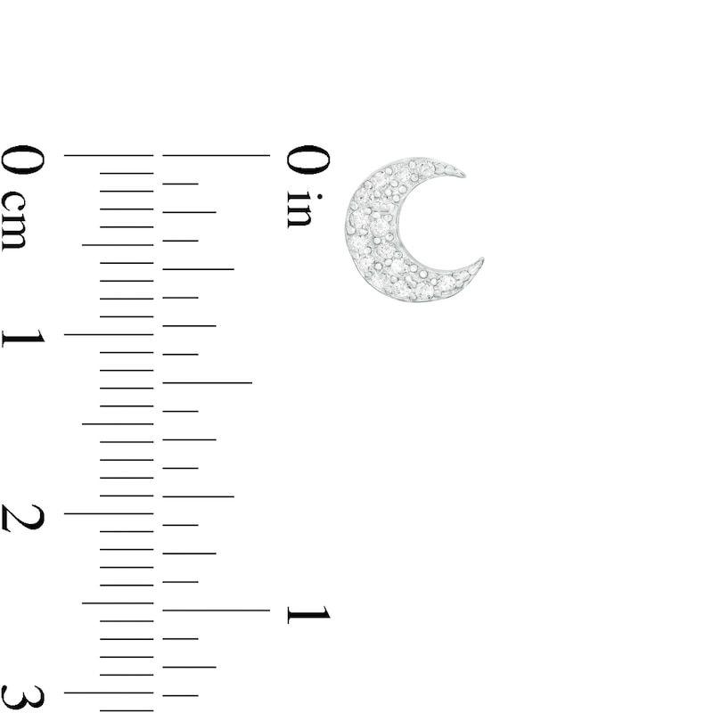 Cubic Zirconia Crescent Moon and Star Stud Earrings Set in Sterling Silver