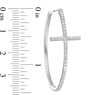 Cubic Zirconia Cross Hoop Earrings in Sterling Silver