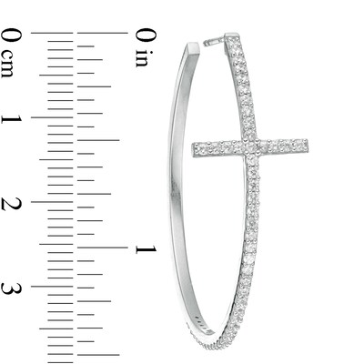 Cubic Zirconia Cross Hoop Earrings in Sterling Silver