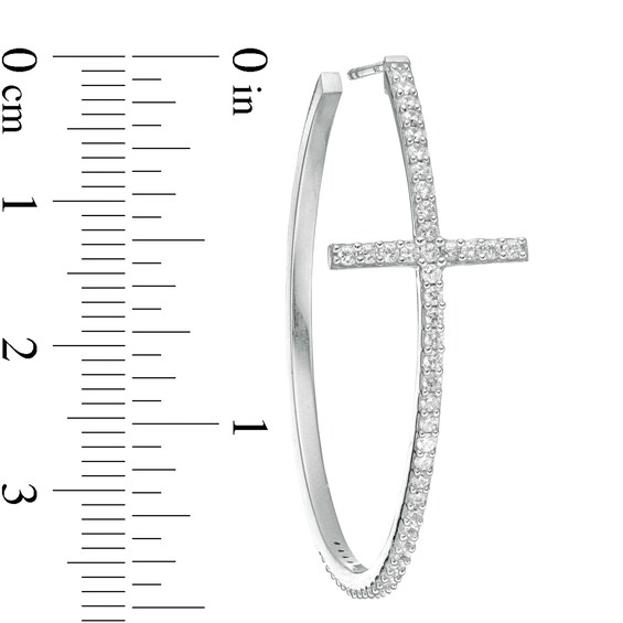 Cubic Zirconia Cross Hoop Earrings in Sterling Silver